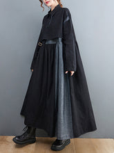 Denim Lapel Patchwork Loose Midi Dress